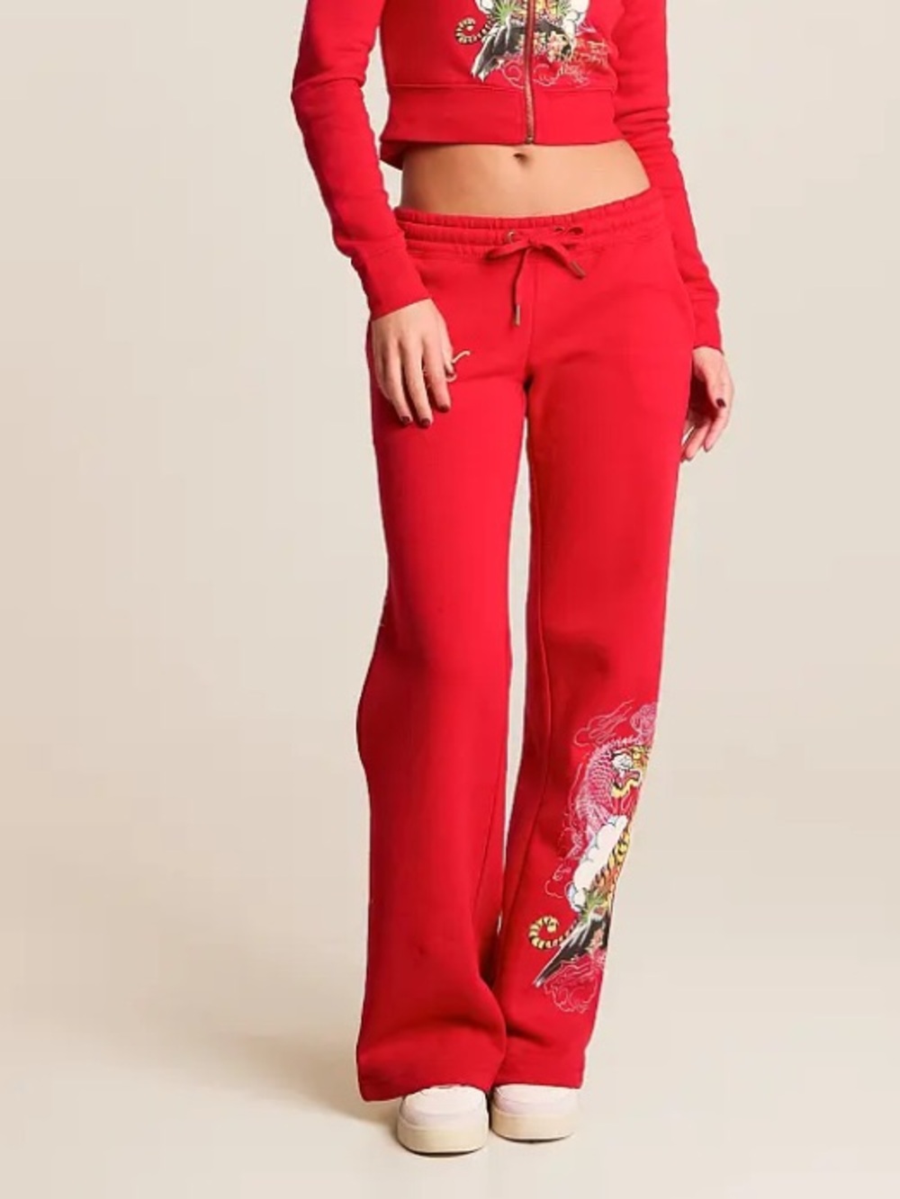 Don Ed Hardy Tiger Mountain red wide leg sweatpants